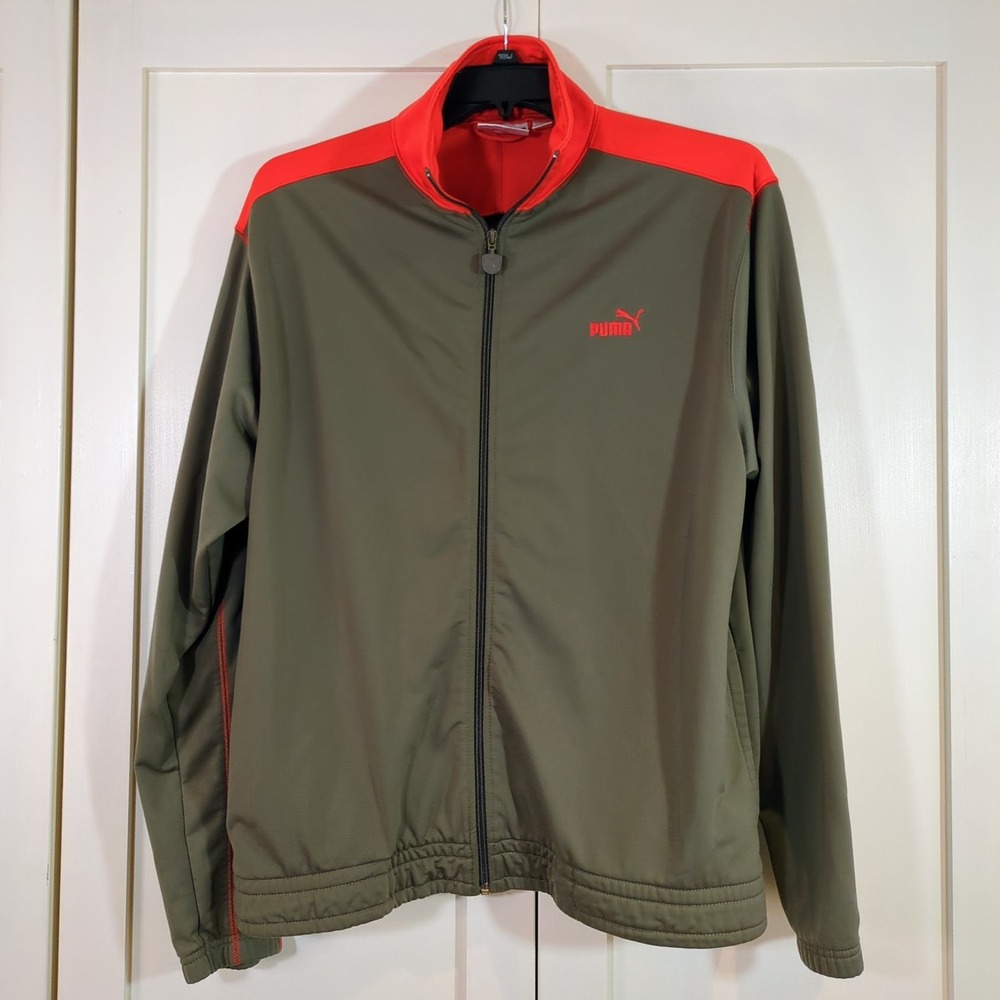 Puma Men's Windbreaker Olive Green Orange Large Golf Spring